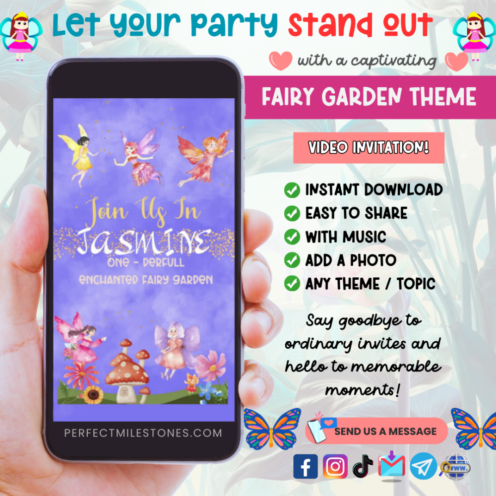 Fairy Garden Birthday Themed Digital Video Invitation