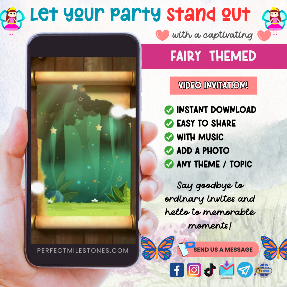 Fairy Garden Birthday Themed Digital Video Invitation