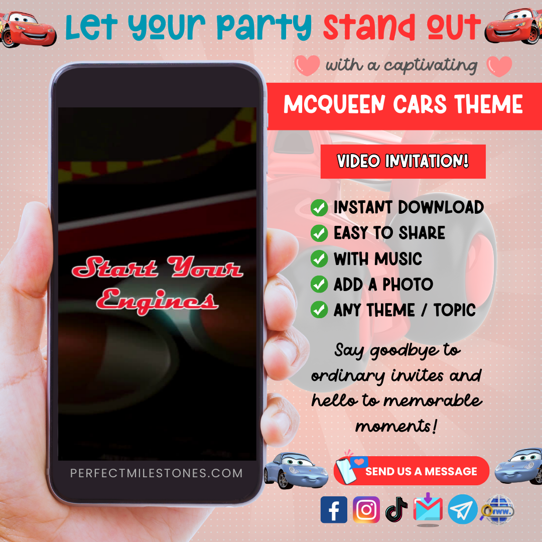 McQueen Cars Birthday Themed Digital Video Invitation