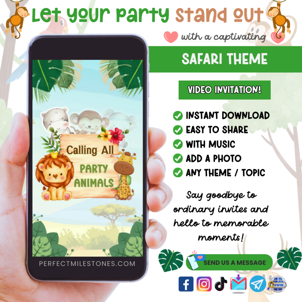 Safari Birthday Themed Digital Video Invitation