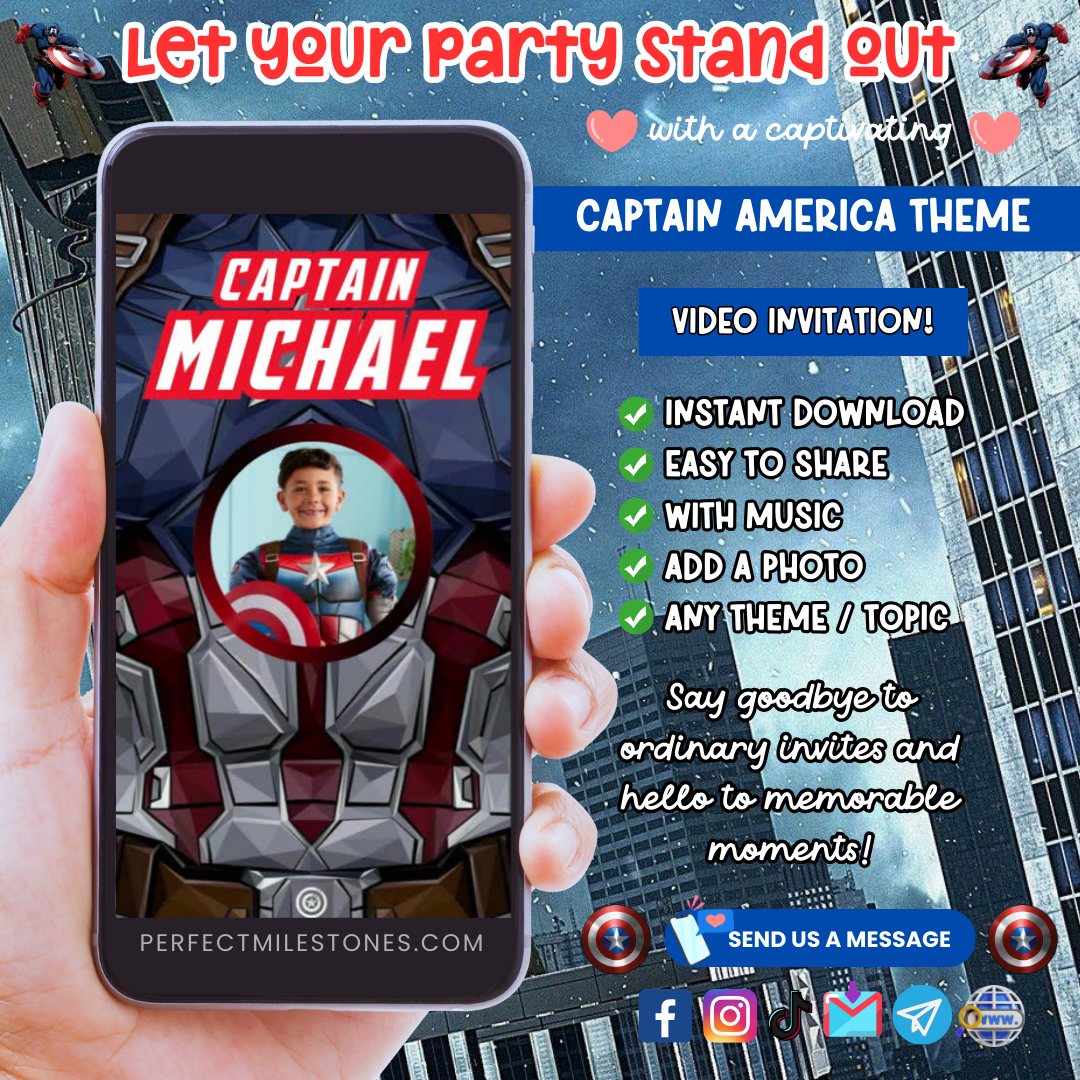 Captain America Birthday Themed Digital Video Invitation - Perfect ...