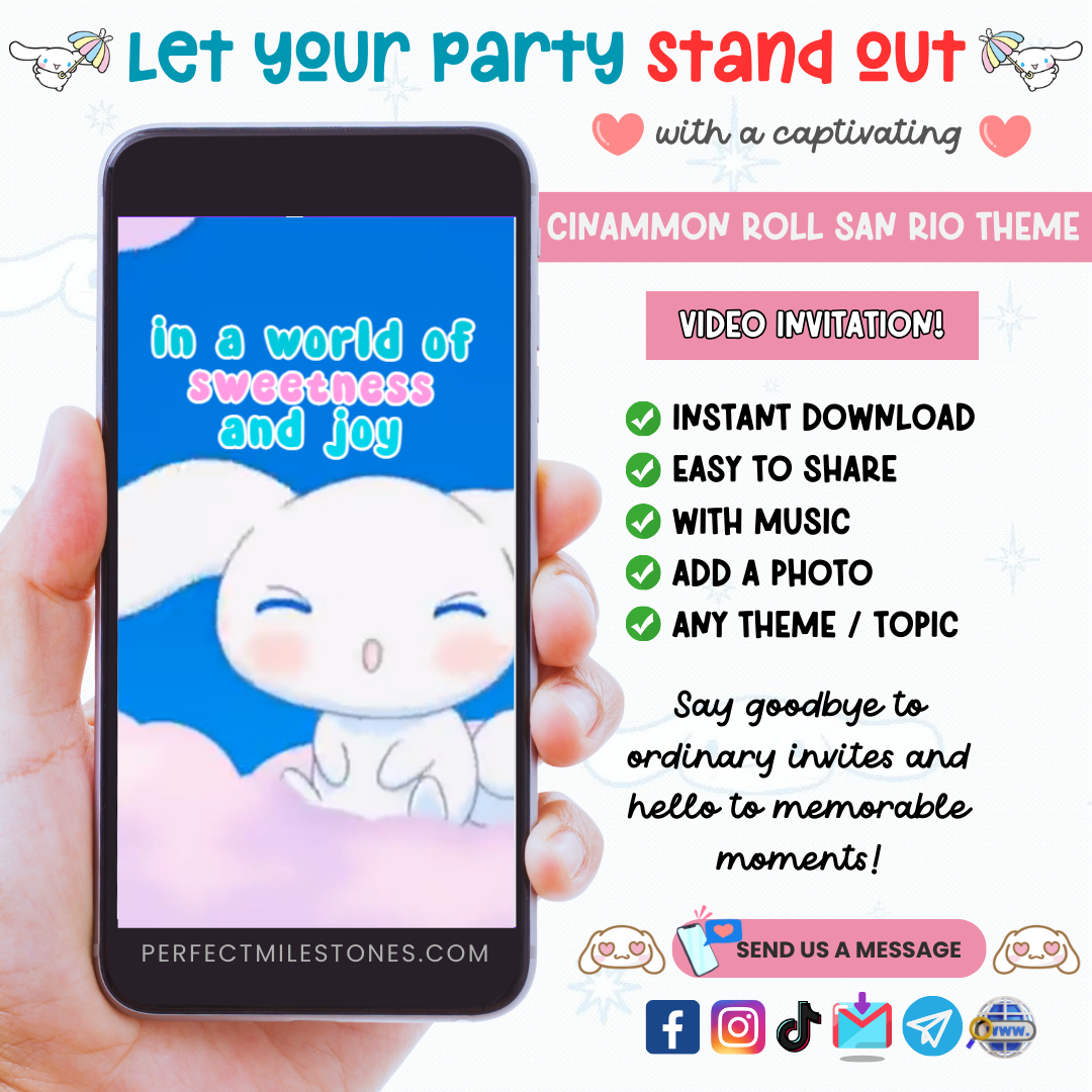 Cinnamonroll Sanrio Birthday Themed Digital Video Invitation