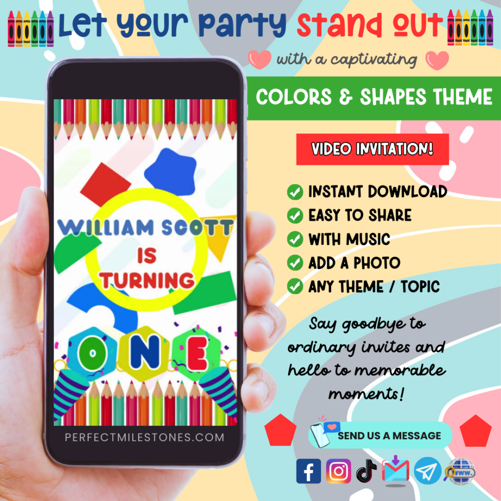 Color And Shapes Birthday Themed Digital Video Invitation