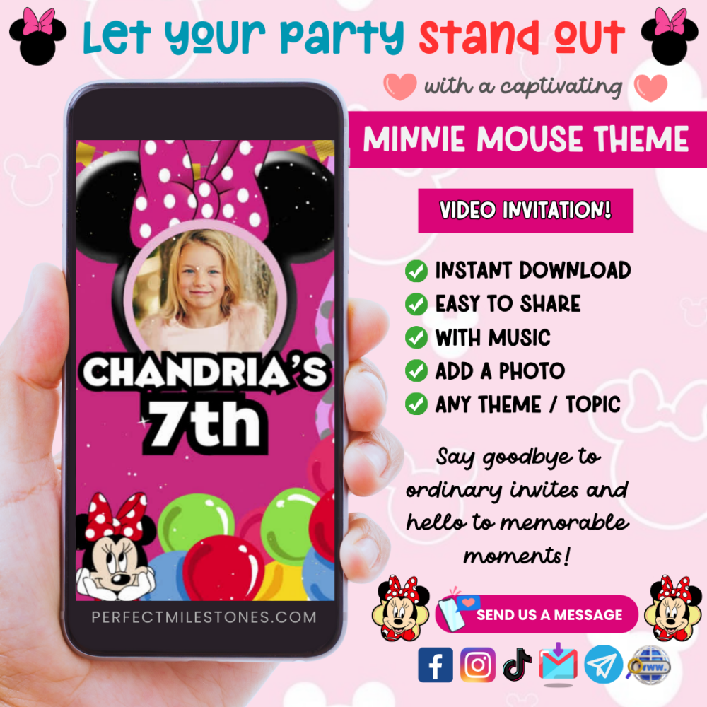 Minnie Mouse Birthday Themed Digital Video Invitation