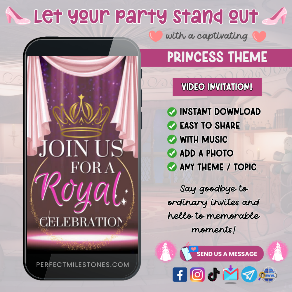Princess Birthday Themed Digital Video Invitation