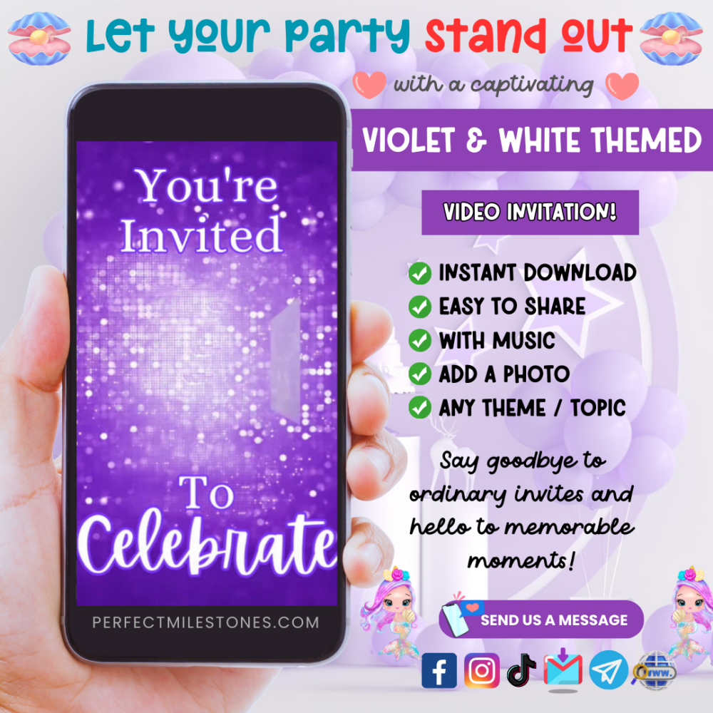Violet & White Themed Digital Video Invitation