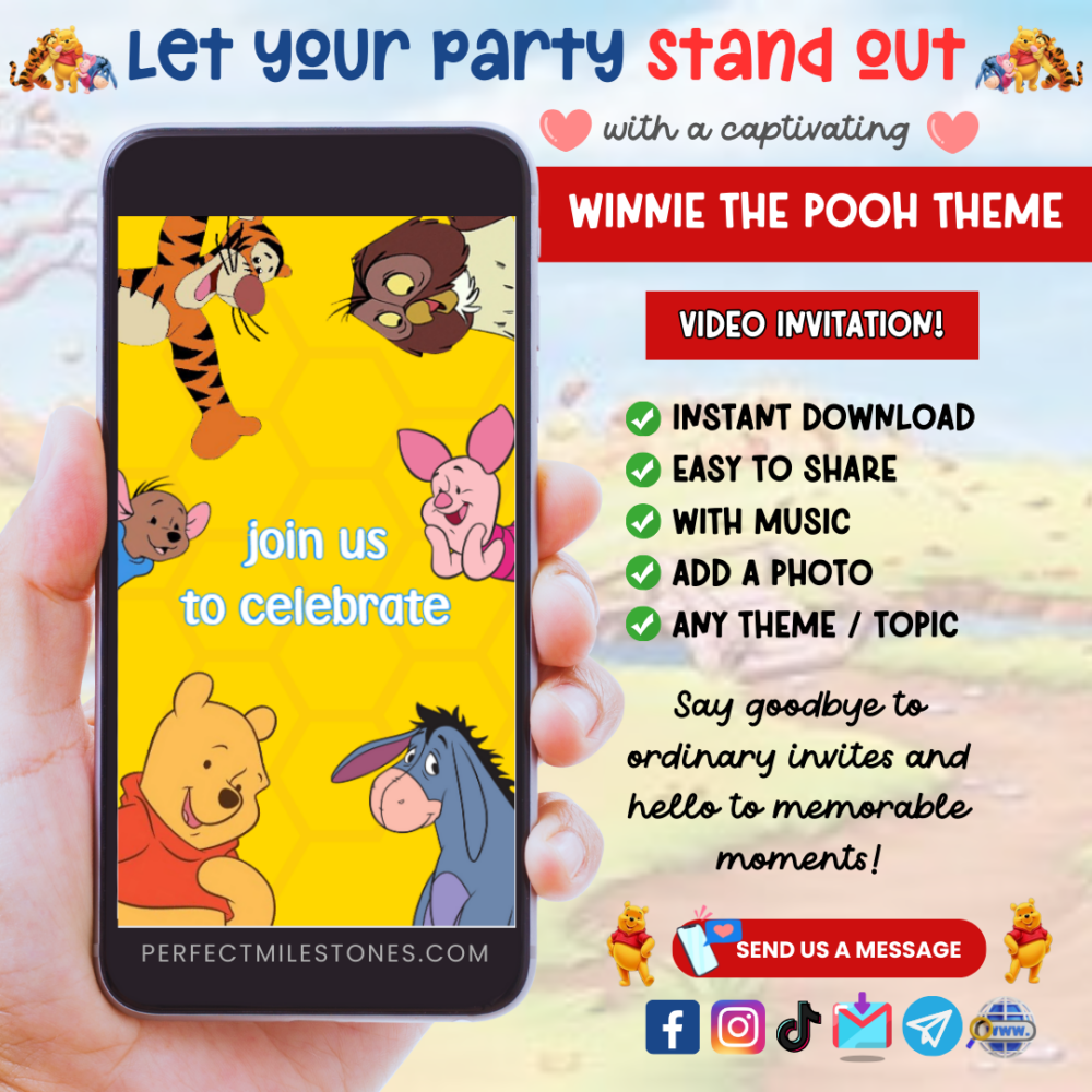 Winnie The Pooh Birthday Themed Digital Video Invitation