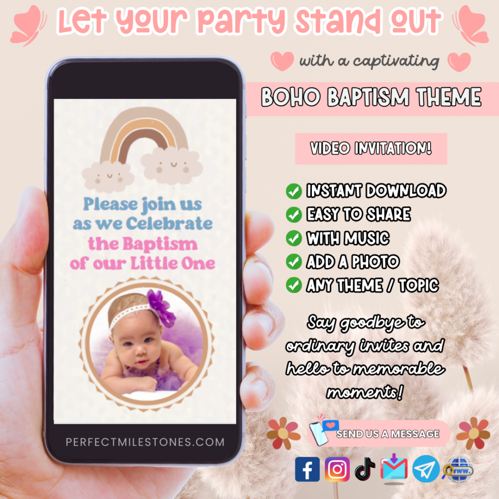 Boho Baptism 2 Themed Digital Video Invitation
