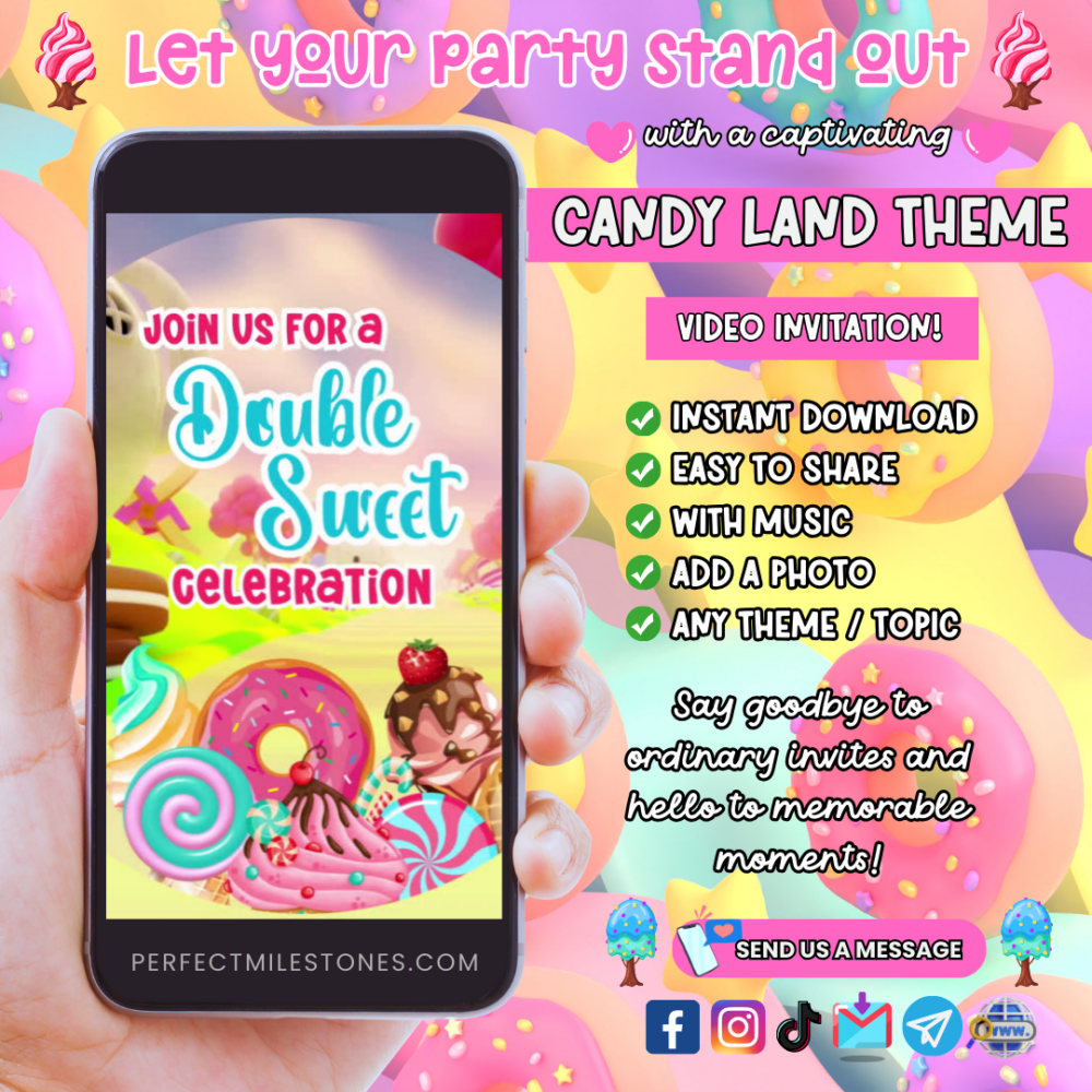 Candy Land 3 Themed Digital Video Invitation