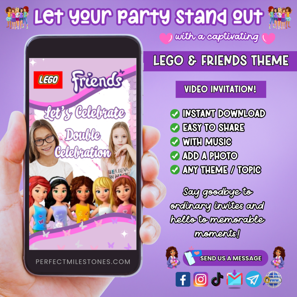 Lego And Friends Birthday Themed Digital Video Invitation