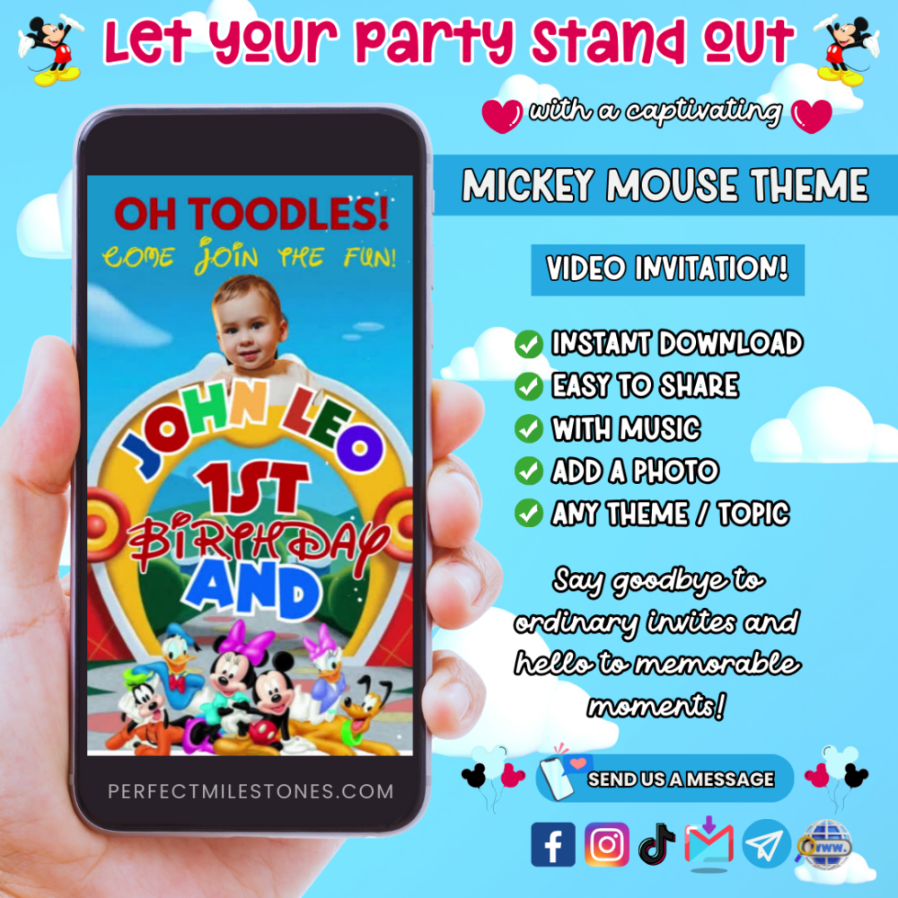 Mickey Mouse Birthday Themed Digital Video Invitation