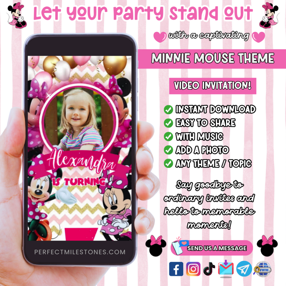 Minnie Mouse 2 Birthday Themed Digital Video Invitation