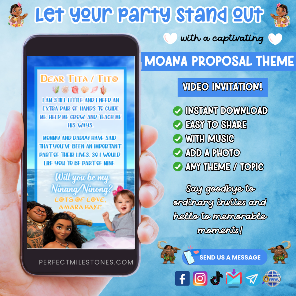 Moana Godparents Proposal Themed Digital Video Invitation