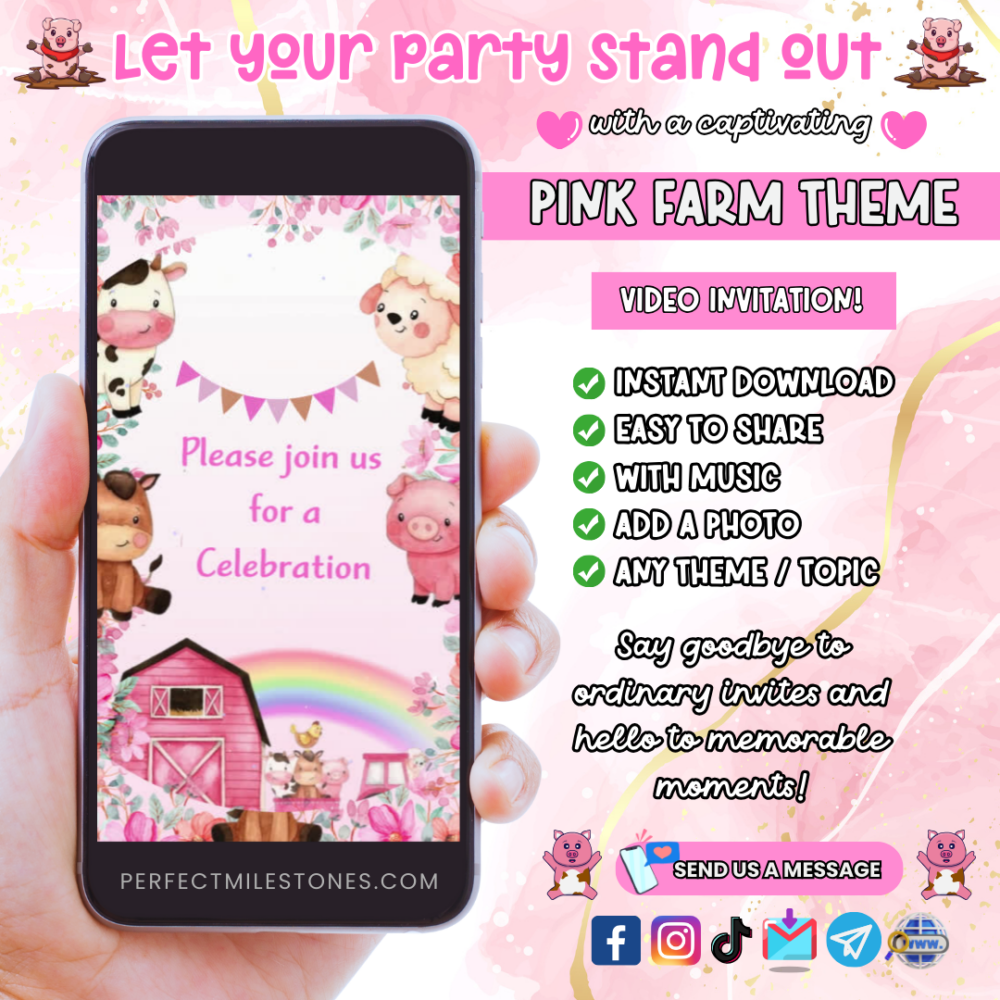 Pink Farm Birthday Themed Digital Video Invitation