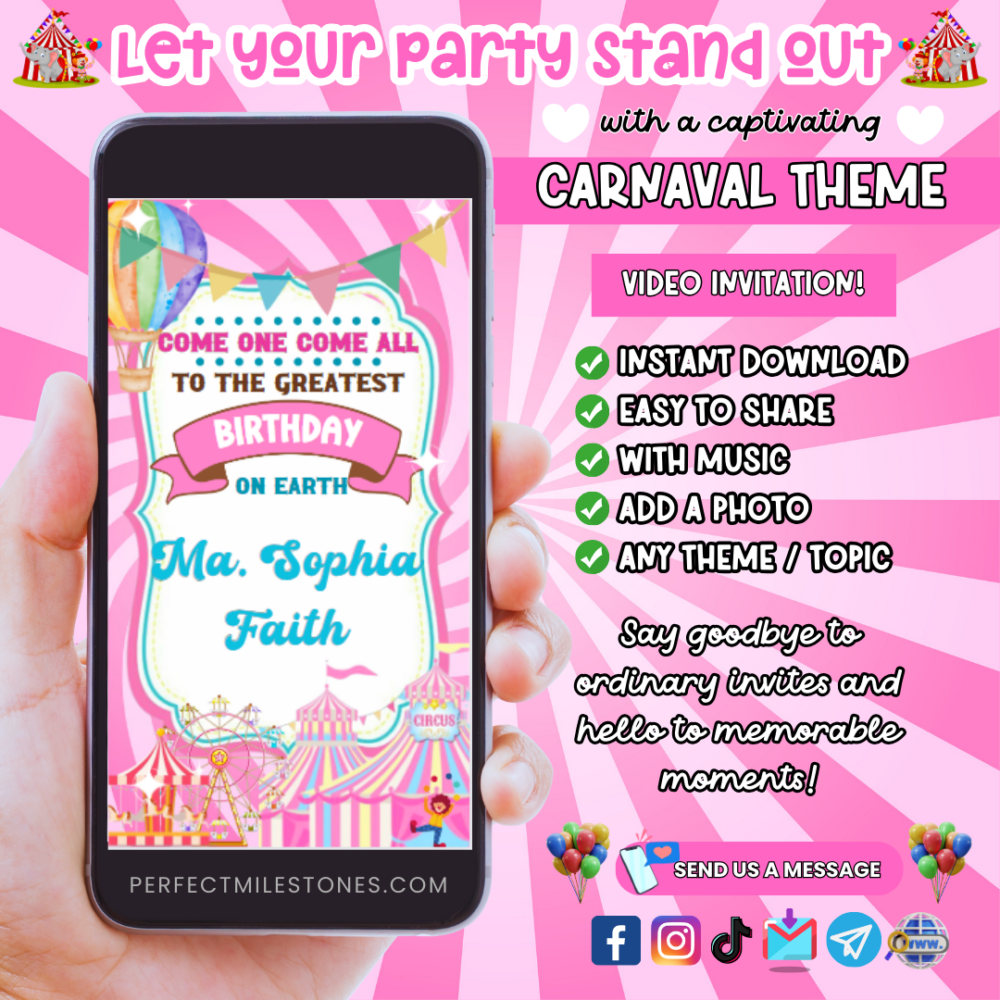 Carnival Birthday Themed Digital Video Invitation