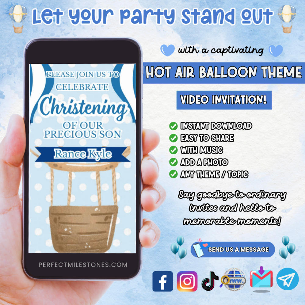 Hot Air Balloon 3 Baptism Themed Digital Video Invitation