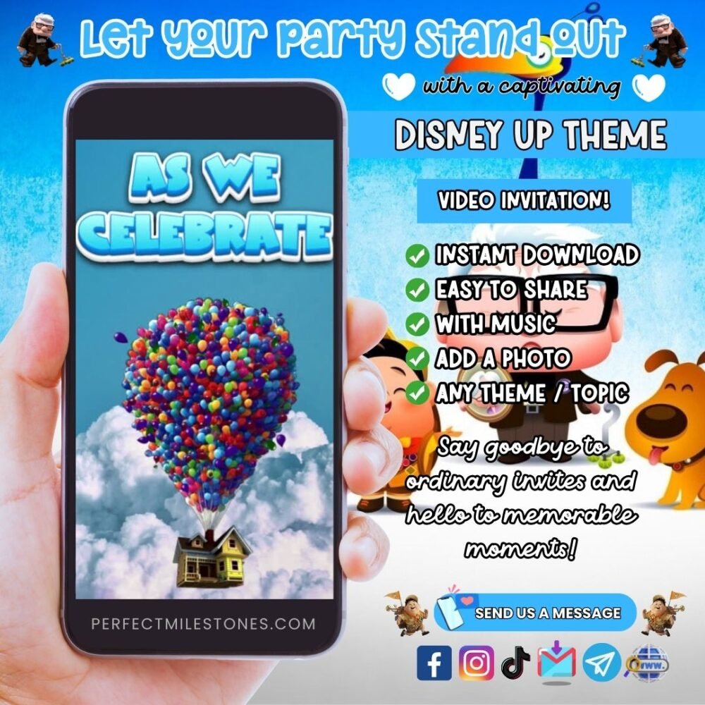 Disney Up Birthday Themed Digital Video Invitation