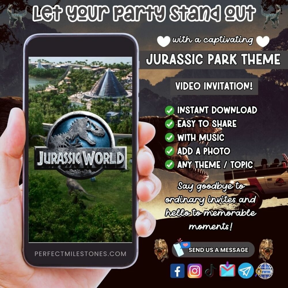 Jurassic Park Birthday Themed Digital Video Invitation