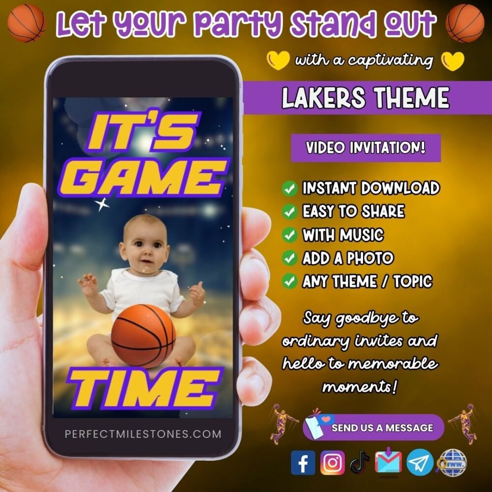 Lakers Birthday Themed Digital Video Invitation