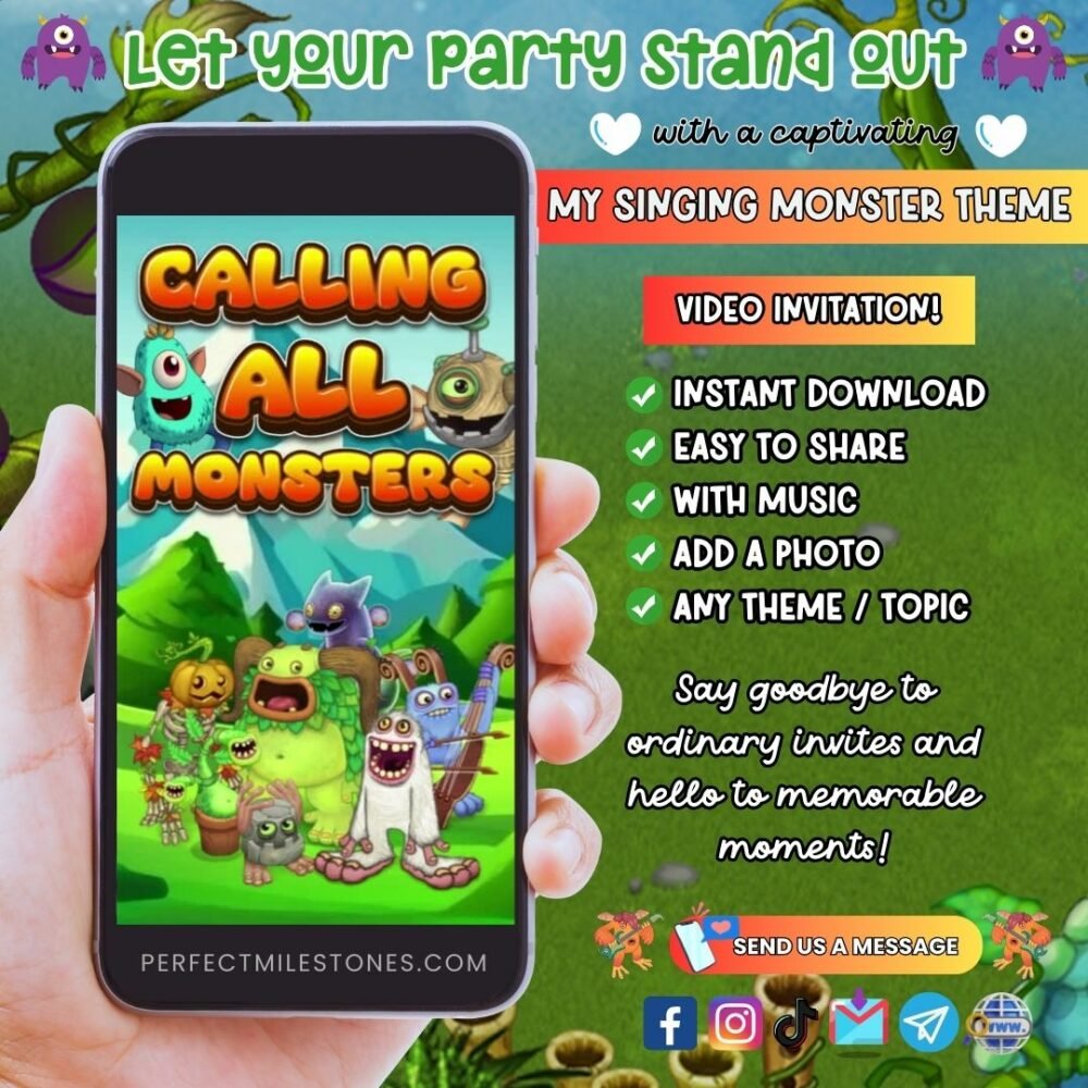 My Singing Monster Birthday Themed Digital Video Invitation