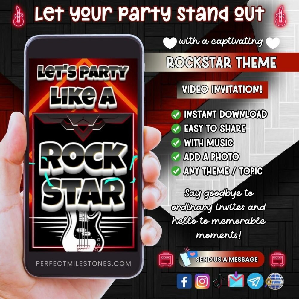Rockstar Birthday Themed Digital Video Invitation