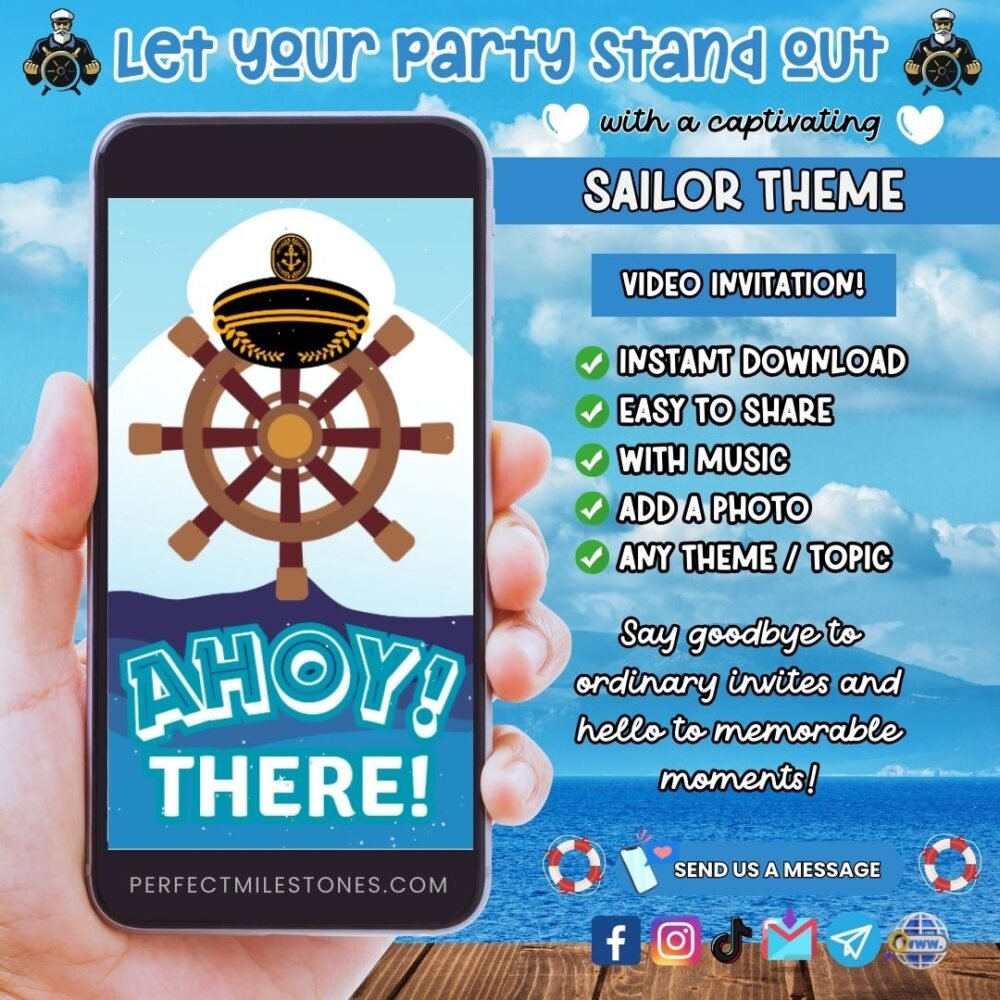 Sailor Birthday Themed Digital Video Invitation