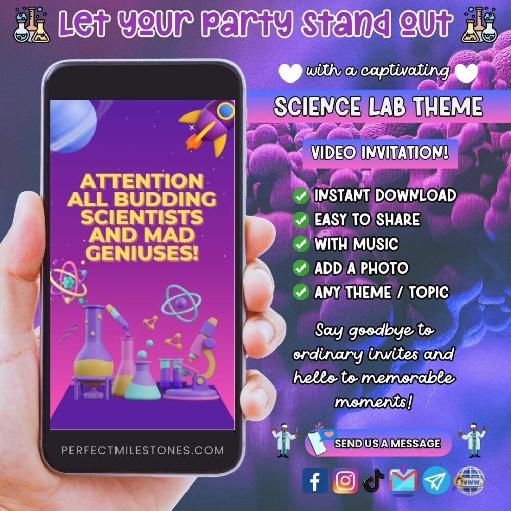 Science Lab Birthday Themed Digital Video Invitation