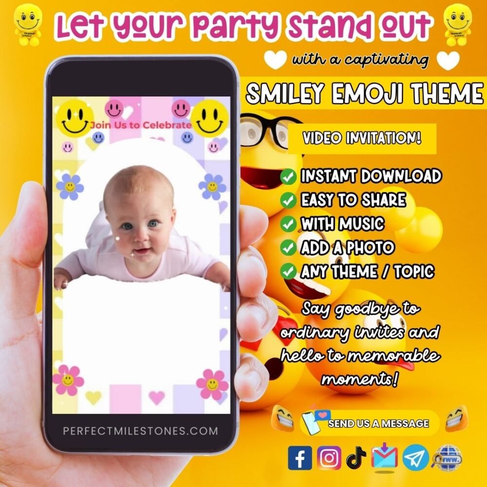 Smiley Emoji Birthday Themed Digital Video Invitation