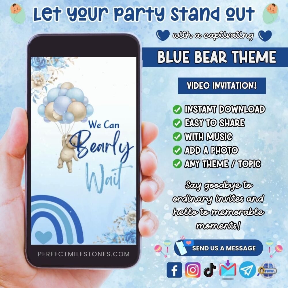 Blue Bear Baptism Themed Digital Video Invitation