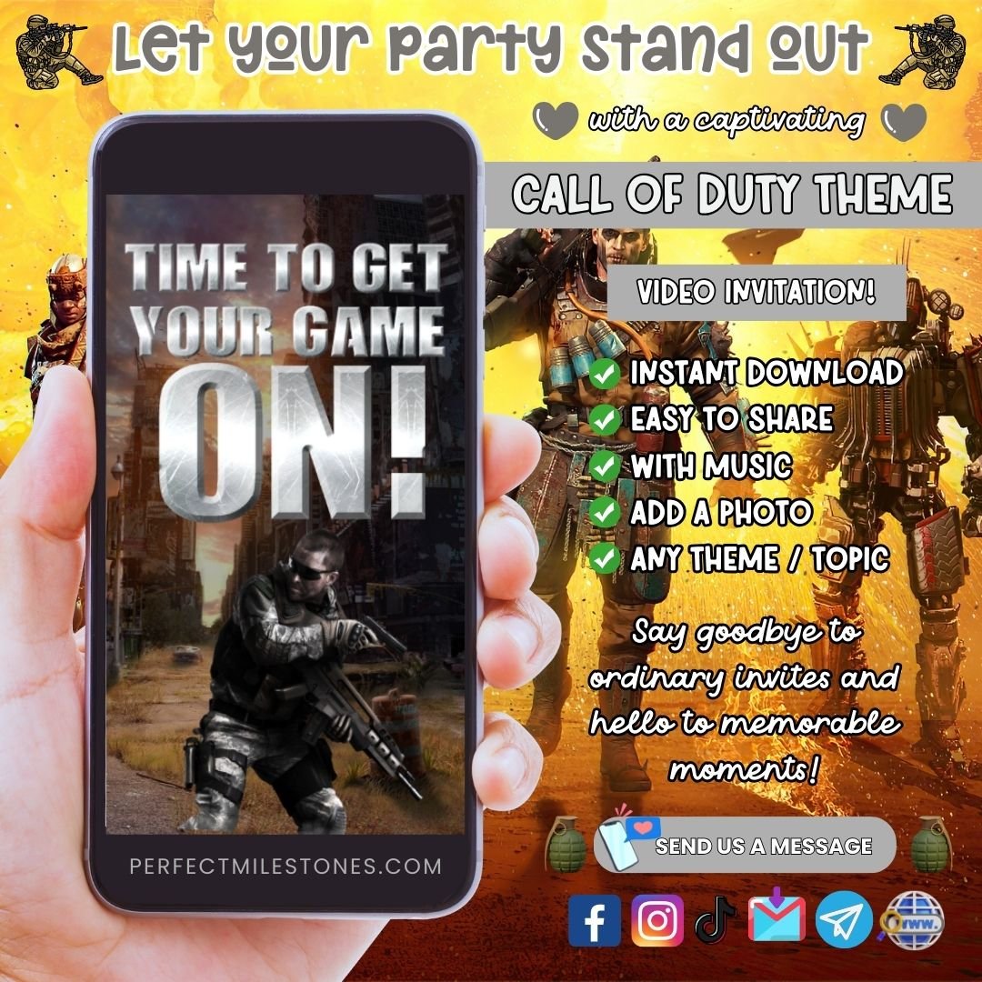 Call Of Duty Birthday Themed Digital Video Invitation - Perfect Milestones
