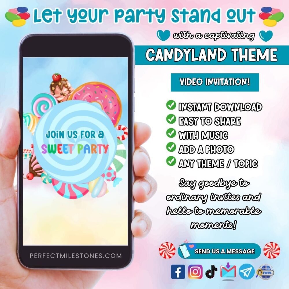 Candyland Boy 2 Birthday Themed Digital Video Invitation