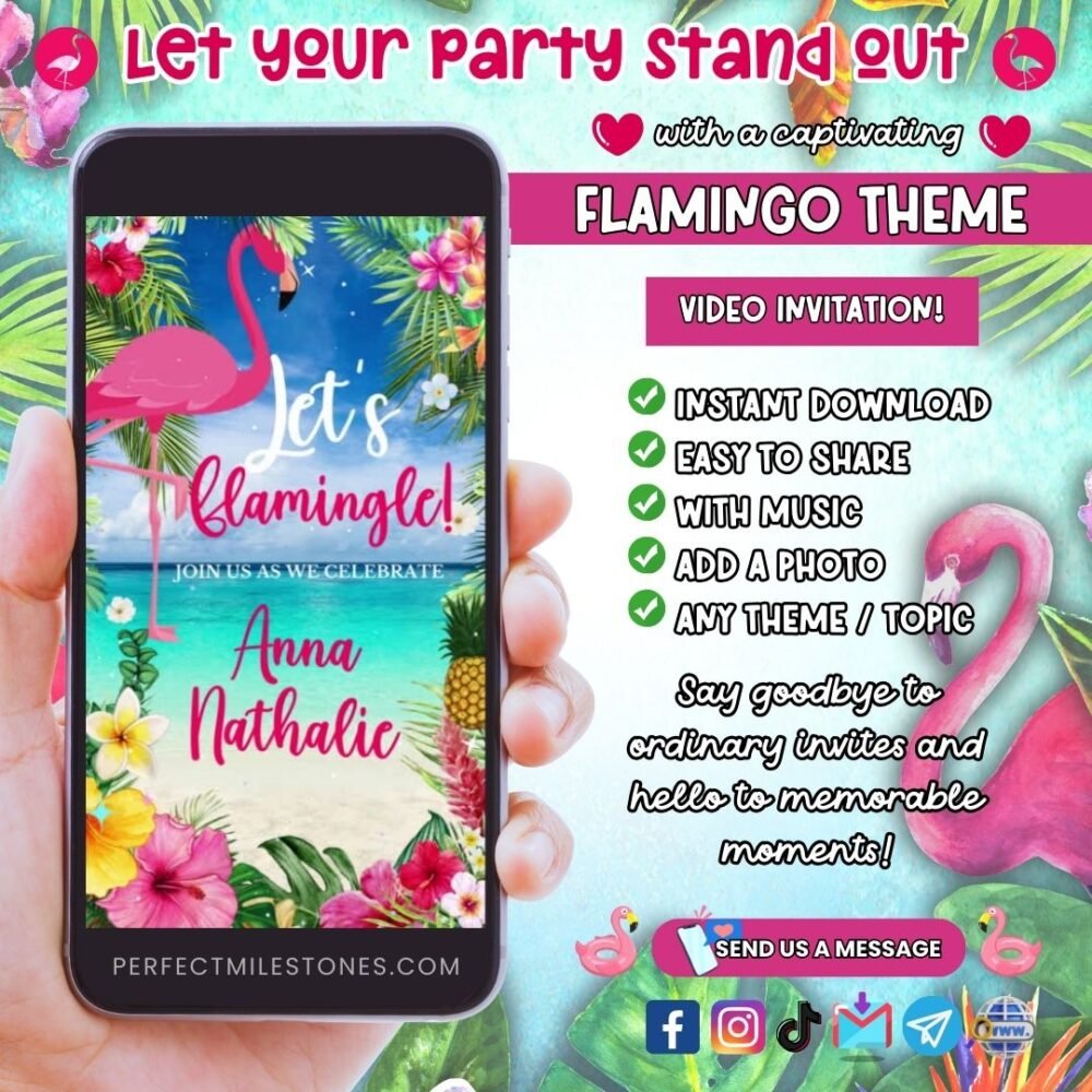 Flamingo Birthday Themed Digital Video Invitation