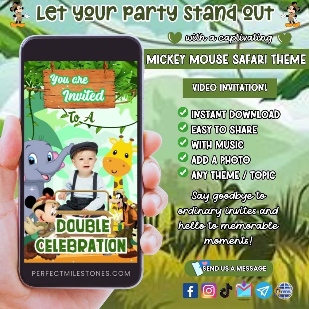 Mickey Mouse Safari Themed Digital Video Invitation