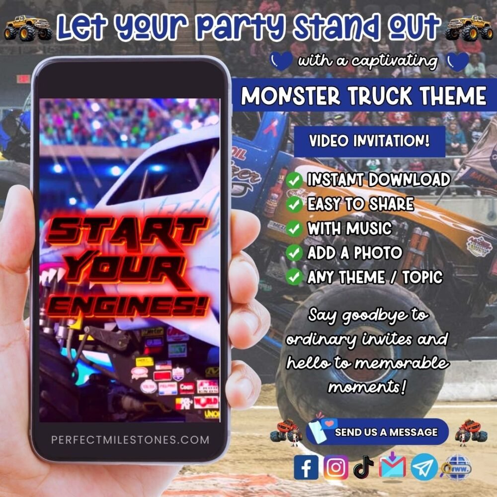 Monster Truck Birthday Themed Digital Video Invitation