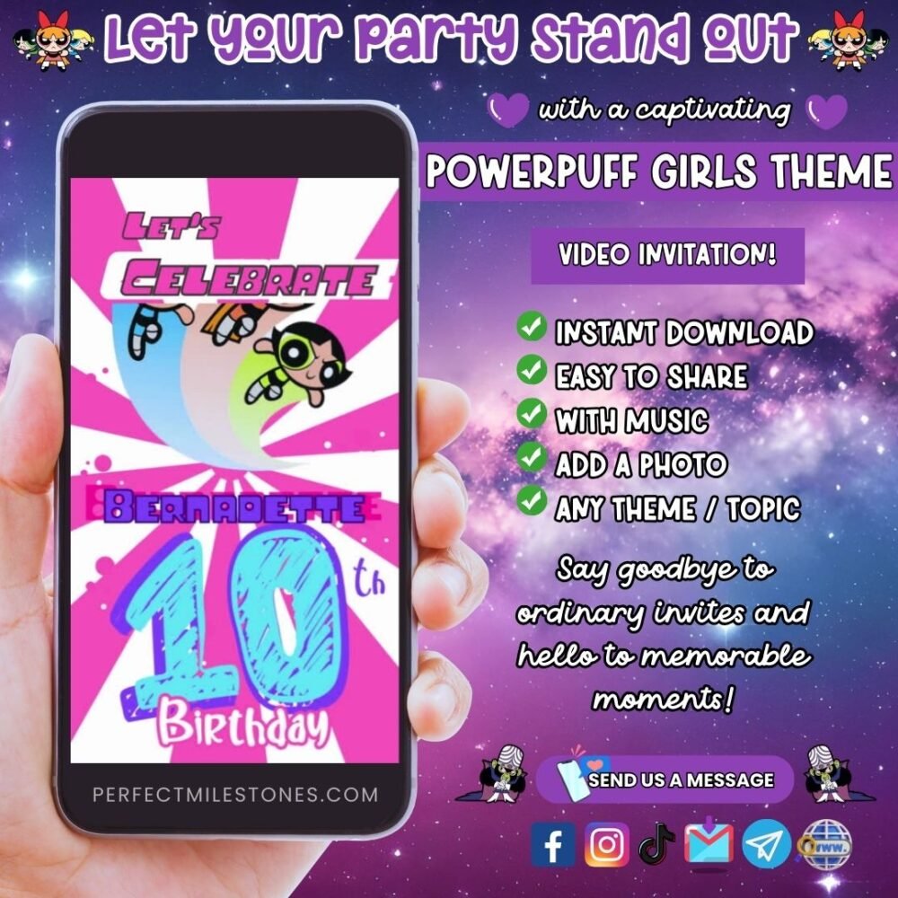 Powerpuff Girls Birthday Themed Digital Video Invitation