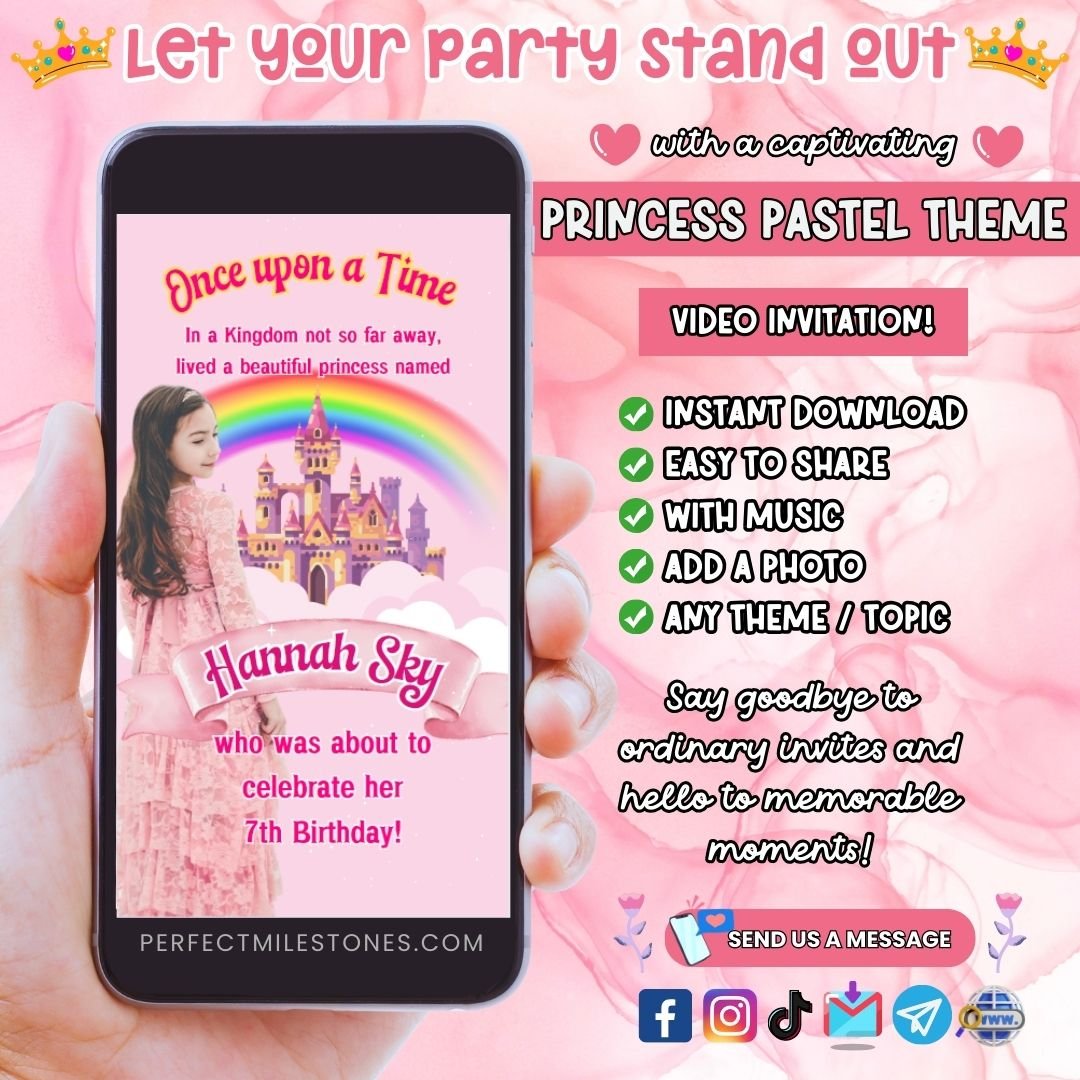 Princess Pastel Birthday Themed Digital Video Invitation