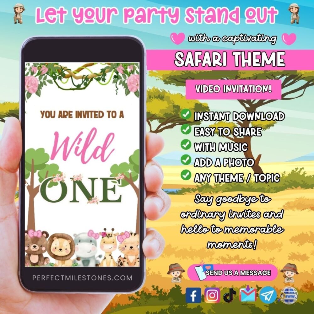 Safari Girl Birthday Themed Digital Video Invitation