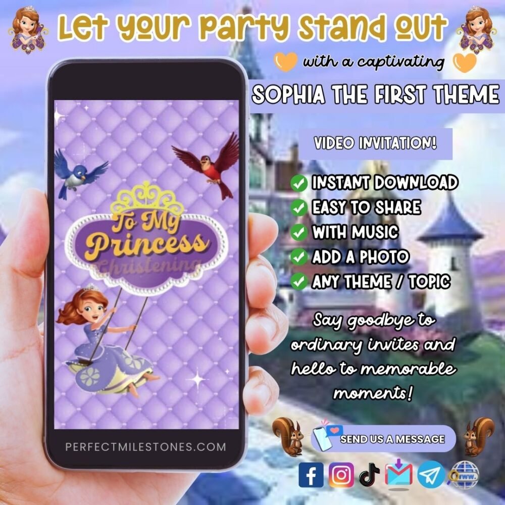 Sophia The First 2 Birthday Themed Digital Video Invitation