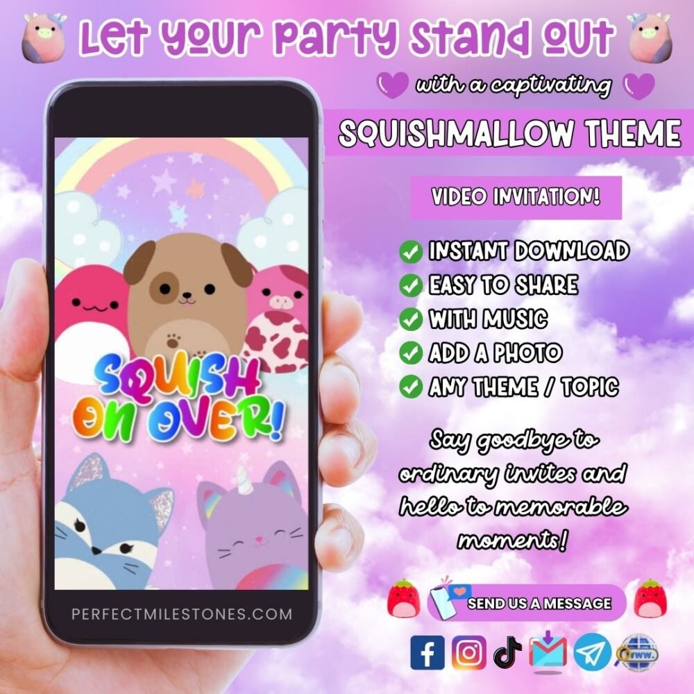 Squishmallow Birthday Themed Digital Video Invitation
