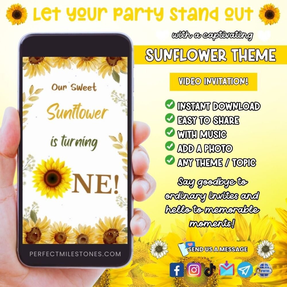Sunflower Birthday Themed Digital Video Invitation