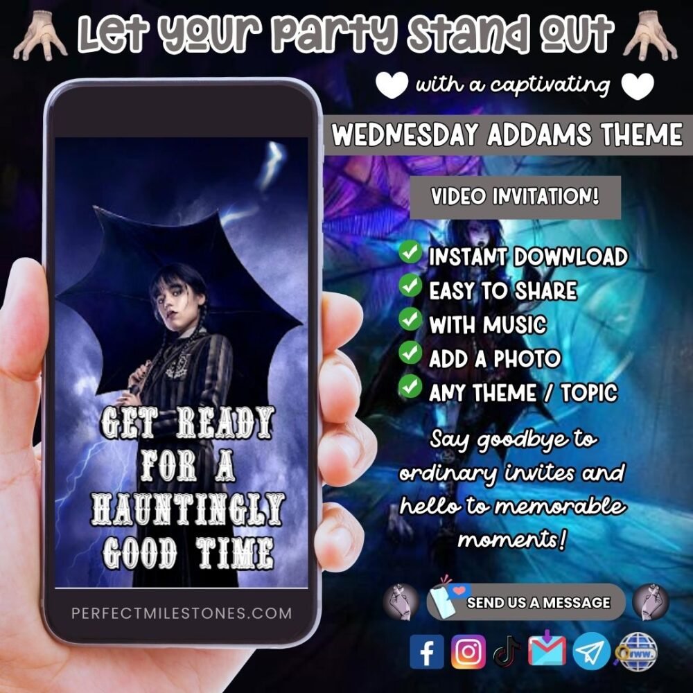 Wednesday Addams Birthday Themed Digital Video Invitation