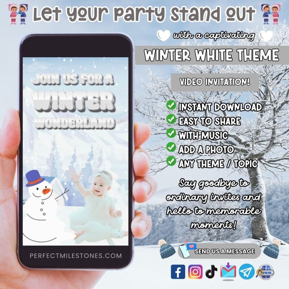 Winter White 2 Birthday Themed Digital Video Invitation