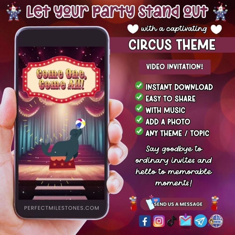 Circus Birthday Themed Digital Video Invitation