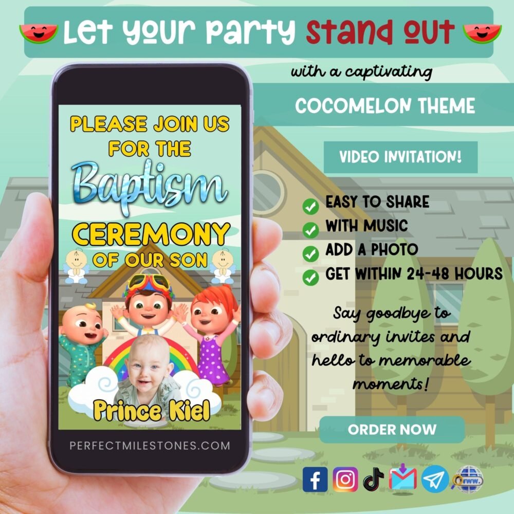Cocomelon Theme Digital Video Invitation