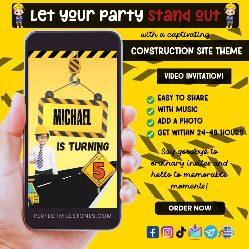 Construction Site Theme Digital Video Invitation