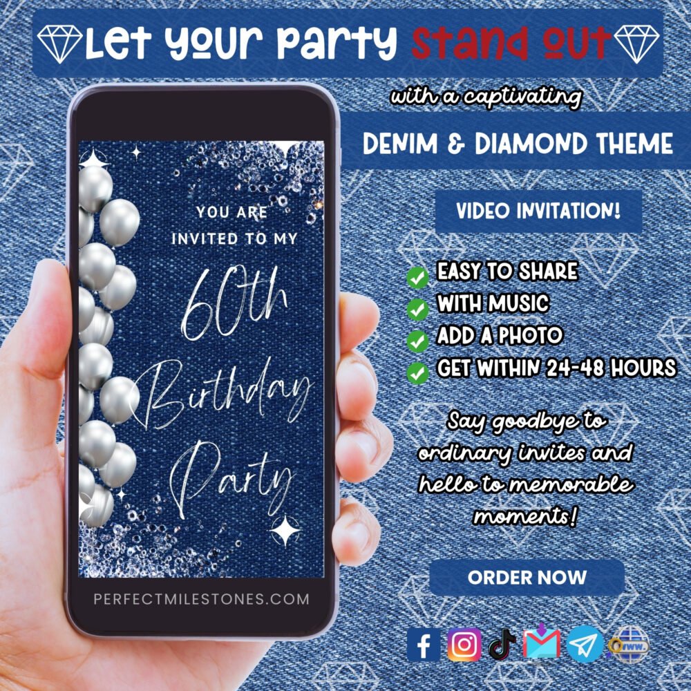 Denim and Diamond Theme Digital Video Invitation