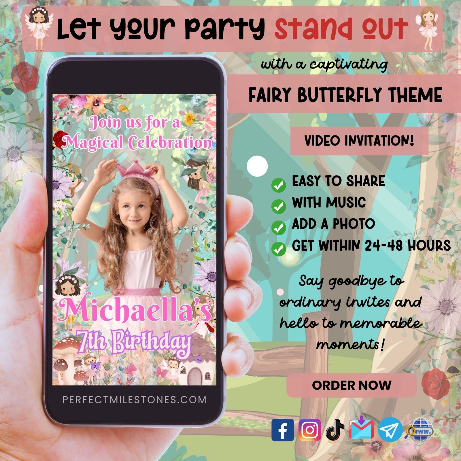Fairy Butterfly Theme Digital Video Invitation