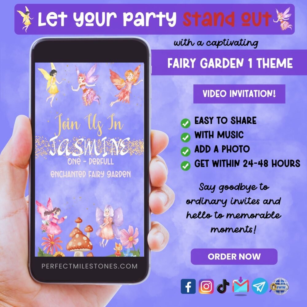 Fairy Garden 1 Theme Digital Video Invitation