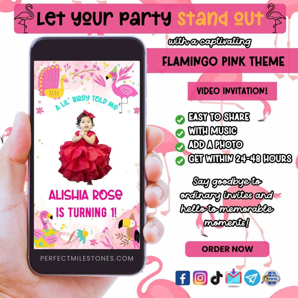 Flamingo Pink Theme Digital Video Invitation