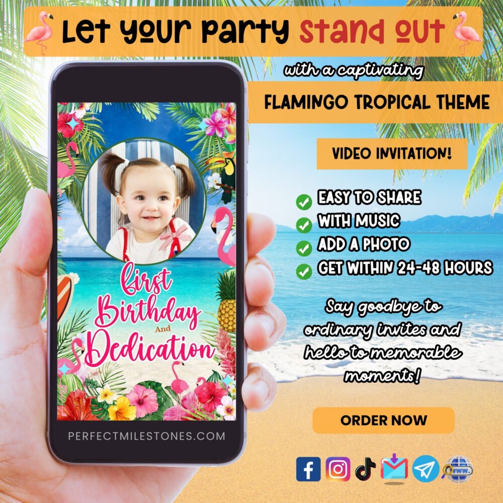 Flamingo Tropical Theme Digital Video Invitation